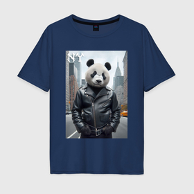 Мужская футболка хлопок Oversize с принтом Чувак панда в центре Нью Йорка   нейросеть в Петрозаводске, 100% хлопок | свободный крой, круглый ворот, “спинка” длиннее передней части | Тематика изображения на принте: 