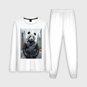 Мужская пижама с лонгсливом хлопок с принтом Чувак панда в центре Нью Йорка   нейросеть в Кировске,  |  | 