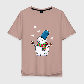 Мужская футболка хлопок Oversize с принтом Улыбающийся милый снеговик в Тюмени, 100% хлопок | свободный крой, круглый ворот, “спинка” длиннее передней части | 