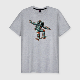 Мужская футболка хлопок Slim с принтом Космонавт скейтер в Курске, 92% хлопок, 8% лайкра | приталенный силуэт, круглый вырез ворота, длина до линии бедра, короткий рукав | Тематика изображения на принте: 