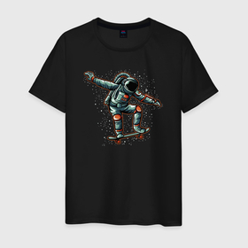 Мужская футболка хлопок с принтом Космонавт скейтер , 100% хлопок | прямой крой, круглый вырез горловины, длина до линии бедер, слегка спущенное плечо. | 