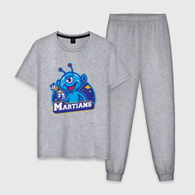 Мужская пижама хлопок с принтом Марсиане в Курске, 100% хлопок | брюки и футболка прямого кроя, без карманов, на брюках мягкая резинка на поясе и по низу штанин
 | 