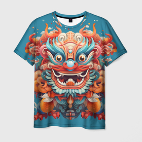 Мужская футболка 3D с принтом Китайский праздничный дракон в Санкт-Петербурге, 100% полиэфир | прямой крой, круглый вырез горловины, длина до линии бедер | Тематика изображения на принте: 