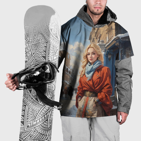 Накидка на куртку 3D с принтом Девушка на зимней прогулке , 100% полиэстер |  | 