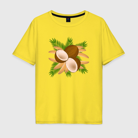 Мужская футболка хлопок Oversize с принтом Кокосы   бананы в Санкт-Петербурге, 100% хлопок | свободный крой, круглый ворот, “спинка” длиннее передней части | 