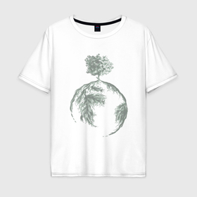 Мужская футболка хлопок Oversize с принтом Ecology of the earth в Курске, 100% хлопок | свободный крой, круглый ворот, “спинка” длиннее передней части | 