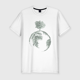 Мужская футболка хлопок Slim с принтом Ecology of the earth в Новосибирске, 92% хлопок, 8% лайкра | приталенный силуэт, круглый вырез ворота, длина до линии бедра, короткий рукав | 