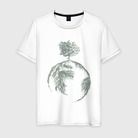 Мужская футболка хлопок с принтом Ecology of the earth в Курске, 100% хлопок | прямой крой, круглый вырез горловины, длина до линии бедер, слегка спущенное плечо. | 