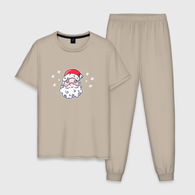 Мужская пижама хлопок с принтом Улыбающийся дед мороз , 100% хлопок | брюки и футболка прямого кроя, без карманов, на брюках мягкая резинка на поясе и по низу штанин
 | 