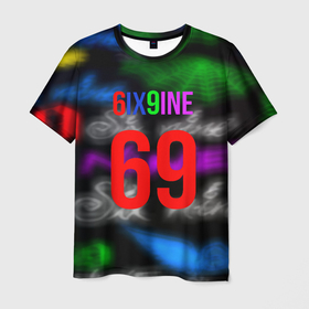 Мужская футболка 3D с принтом 6ix9ine rap в Екатеринбурге, 100% полиэфир | прямой крой, круглый вырез горловины, длина до линии бедер | 
