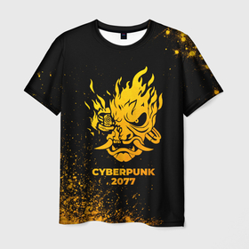 Мужская футболка 3D с принтом Cyberpunk 2077   gold gradient в Курске, 100% полиэфир | прямой крой, круглый вырез горловины, длина до линии бедер | Тематика изображения на принте: 