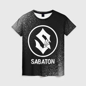 Женская футболка 3D с принтом Sabaton glitch на темном фоне , 100% полиэфир ( синтетическое хлопкоподобное полотно) | прямой крой, круглый вырез горловины, длина до линии бедер | 