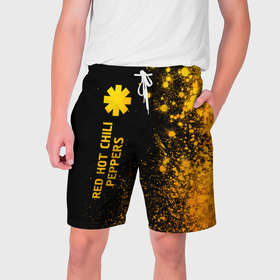Мужские шорты 3D с принтом Red Hot Chili Peppers   gold gradient по вертикали в Белгороде,  полиэстер 100% | прямой крой, два кармана без застежек по бокам. Мягкая трикотажная резинка на поясе, внутри которой широкие завязки. Длина чуть выше колен | 