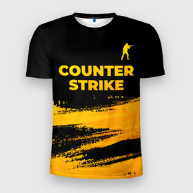 Мужская футболка 3D Slim с принтом Counter Strike   gold gradient посередине в Екатеринбурге, 100% полиэстер с улучшенными характеристиками | приталенный силуэт, круглая горловина, широкие плечи, сужается к линии бедра | 