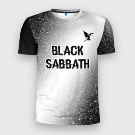 Мужская футболка 3D Slim с принтом Black Sabbath glitch на светлом фоне посередине в Кировске, 100% полиэстер с улучшенными характеристиками | приталенный силуэт, круглая горловина, широкие плечи, сужается к линии бедра | 