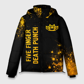 Мужская зимняя куртка 3D с принтом Five Finger Death Punch   gold gradient вертикально в Курске, верх — 100% полиэстер; подкладка — 100% полиэстер; утеплитель — 100% полиэстер | длина ниже бедра, свободный силуэт Оверсайз. Есть воротник-стойка, отстегивающийся капюшон и ветрозащитная планка. 

Боковые карманы с листочкой на кнопках и внутренний карман на молнии. | 