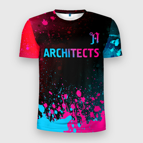 Мужская футболка 3D Slim с принтом Architects   neon gradient посередине в Тюмени, 100% полиэстер с улучшенными характеристиками | приталенный силуэт, круглая горловина, широкие плечи, сужается к линии бедра | 