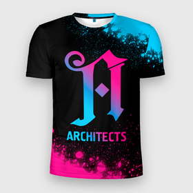 Мужская футболка 3D Slim с принтом Architects   neon gradient в Тюмени, 100% полиэстер с улучшенными характеристиками | приталенный силуэт, круглая горловина, широкие плечи, сужается к линии бедра | 