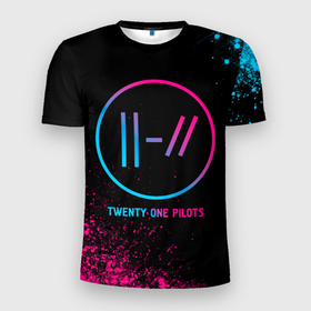 Мужская футболка 3D Slim с принтом Twenty One Pilots   neon gradient , 100% полиэстер с улучшенными характеристиками | приталенный силуэт, круглая горловина, широкие плечи, сужается к линии бедра | 