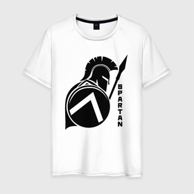 Мужская футболка хлопок с принтом Spartan в Тюмени, 100% хлопок | прямой крой, круглый вырез горловины, длина до линии бедер, слегка спущенное плечо. | Тематика изображения на принте: 