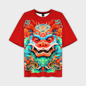 Мужская футболка oversize 3D с принтом Праздничный китайский дракон в Кировске,  |  | Тематика изображения на принте: 