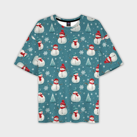 Мужская футболка oversize 3D с принтом Funny ugly snowman   новогодний паттерн ,  |  | 
