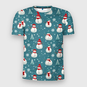 Мужская футболка 3D Slim с принтом Funny ugly snowman   новогодний паттерн в Тюмени, 100% полиэстер с улучшенными характеристиками | приталенный силуэт, круглая горловина, широкие плечи, сужается к линии бедра | 