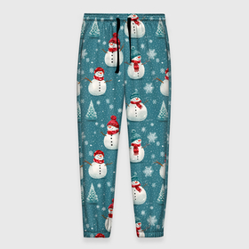 Мужские брюки 3D с принтом Funny ugly snowman   новогодний паттерн в Петрозаводске, 100% полиэстер | манжеты по низу, эластичный пояс регулируется шнурком, по бокам два кармана без застежек, внутренняя часть кармана из мелкой сетки | Тематика изображения на принте: 