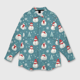 Мужская рубашка oversize 3D с принтом Funny ugly snowman   новогодний паттерн ,  |  | 