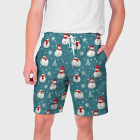 Мужские шорты 3D с принтом Funny ugly snowman   новогодний паттерн ,  полиэстер 100% | прямой крой, два кармана без застежек по бокам. Мягкая трикотажная резинка на поясе, внутри которой широкие завязки. Длина чуть выше колен | 