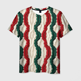 Мужская футболка 3D с принтом Реалистичная текстура новогоднего свитера в Тюмени, 100% полиэфир | прямой крой, круглый вырез горловины, длина до линии бедер | 