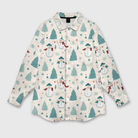 Мужская рубашка oversize 3D с принтом Снеговики и елочки от нейросети   новогодний паттерн в Кировске,  |  | 