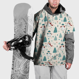 Накидка на куртку 3D с принтом Снеговики и елочки от нейросети   новогодний паттерн в Тюмени, 100% полиэстер |  | Тематика изображения на принте: 