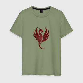 Мужская футболка хлопок с принтом Красный дракон символ 2024 года в Курске, 100% хлопок | прямой крой, круглый вырез горловины, длина до линии бедер, слегка спущенное плечо. | 