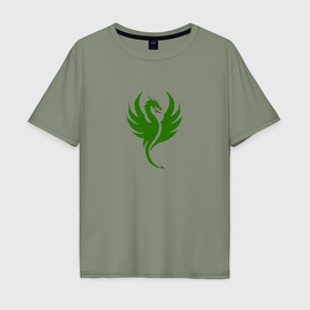 Мужская футболка хлопок Oversize с принтом Зеленый дракон в полете , 100% хлопок | свободный крой, круглый ворот, “спинка” длиннее передней части | 