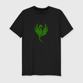 Мужская футболка хлопок Slim с принтом Зеленый дракон в полете в Тюмени, 92% хлопок, 8% лайкра | приталенный силуэт, круглый вырез ворота, длина до линии бедра, короткий рукав | Тематика изображения на принте: 