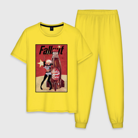 Мужская пижама хлопок с принтом Fallout   nuka cola , 100% хлопок | брюки и футболка прямого кроя, без карманов, на брюках мягкая резинка на поясе и по низу штанин
 | 