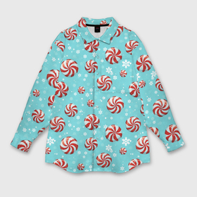 Мужская рубашка oversize 3D с принтом Круглые красно белые леденцы и снежинки   новогодний паттерн в Екатеринбурге,  |  | 