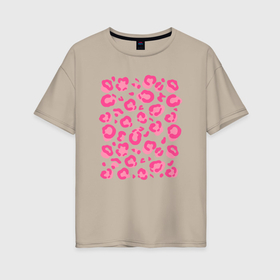 Женская футболка хлопок Oversize с принтом Розовый леопардовый узор в Курске, 100% хлопок | свободный крой, круглый ворот, спущенный рукав, длина до линии бедер
 | Тематика изображения на принте: 