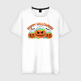 Мужская футболка хлопок с принтом Счастья в хэллоуин в Белгороде, 100% хлопок | прямой крой, круглый вырез горловины, длина до линии бедер, слегка спущенное плечо. | 