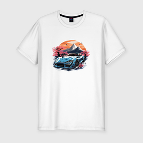 Мужская футболка хлопок Slim с принтом Тойота Супра в горах в Санкт-Петербурге, 92% хлопок, 8% лайкра | приталенный силуэт, круглый вырез ворота, длина до линии бедра, короткий рукав | 