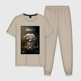 Мужская пижама хлопок с принтом Fallout armour poster в Белгороде, 100% хлопок | брюки и футболка прямого кроя, без карманов, на брюках мягкая резинка на поясе и по низу штанин
 | Тематика изображения на принте: 
