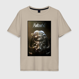 Мужская футболка хлопок Oversize с принтом Fallout armour poster в Екатеринбурге, 100% хлопок | свободный крой, круглый ворот, “спинка” длиннее передней части | 