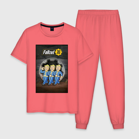 Мужская пижама хлопок с принтом Fallaut   vault boys в Новосибирске, 100% хлопок | брюки и футболка прямого кроя, без карманов, на брюках мягкая резинка на поясе и по низу штанин
 | 