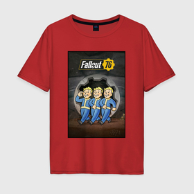 Мужская футболка хлопок Oversize с принтом Fallaut   vault boys в Екатеринбурге, 100% хлопок | свободный крой, круглый ворот, “спинка” длиннее передней части | Тематика изображения на принте: 