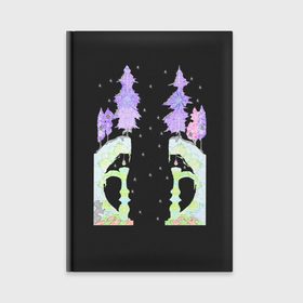Ежедневник с принтом Звездная зимняя ночь над скалами с деревьями и ангелом ,  |  | Тематика изображения на принте: 