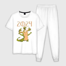 Мужская пижама хлопок с принтом Дракон Горыныч 2024 в Екатеринбурге, 100% хлопок | брюки и футболка прямого кроя, без карманов, на брюках мягкая резинка на поясе и по низу штанин
 | 