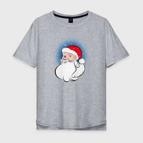 Мужская футболка хлопок Oversize с принтом Новогодний Дед Мороз в снежинках , 100% хлопок | свободный крой, круглый ворот, “спинка” длиннее передней части | 