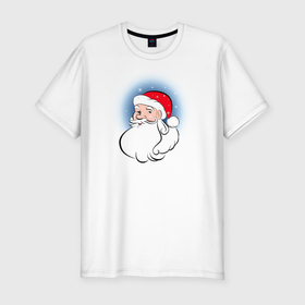 Мужская футболка хлопок Slim с принтом Новогодний Дед Мороз в снежинках в Кировске, 92% хлопок, 8% лайкра | приталенный силуэт, круглый вырез ворота, длина до линии бедра, короткий рукав | 