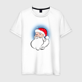 Мужская футболка хлопок с принтом Новогодний Дед Мороз в снежинках , 100% хлопок | прямой крой, круглый вырез горловины, длина до линии бедер, слегка спущенное плечо. | 